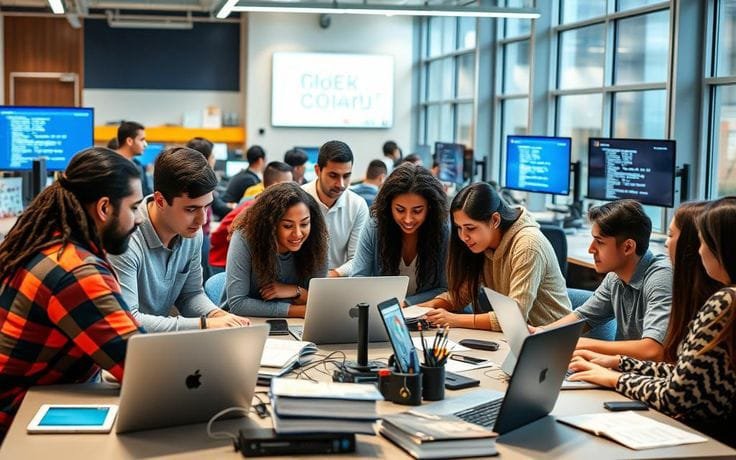 students collaborating during a study group session